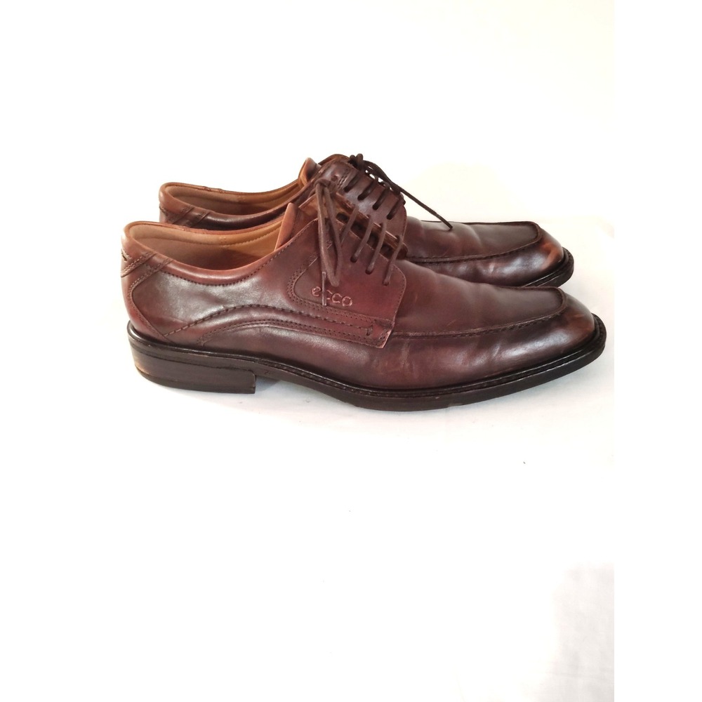 Ecco Brown Leather Lace Tie Almond Toe Derby 43 US 9.5 Preppy Oxford Dress Shoes